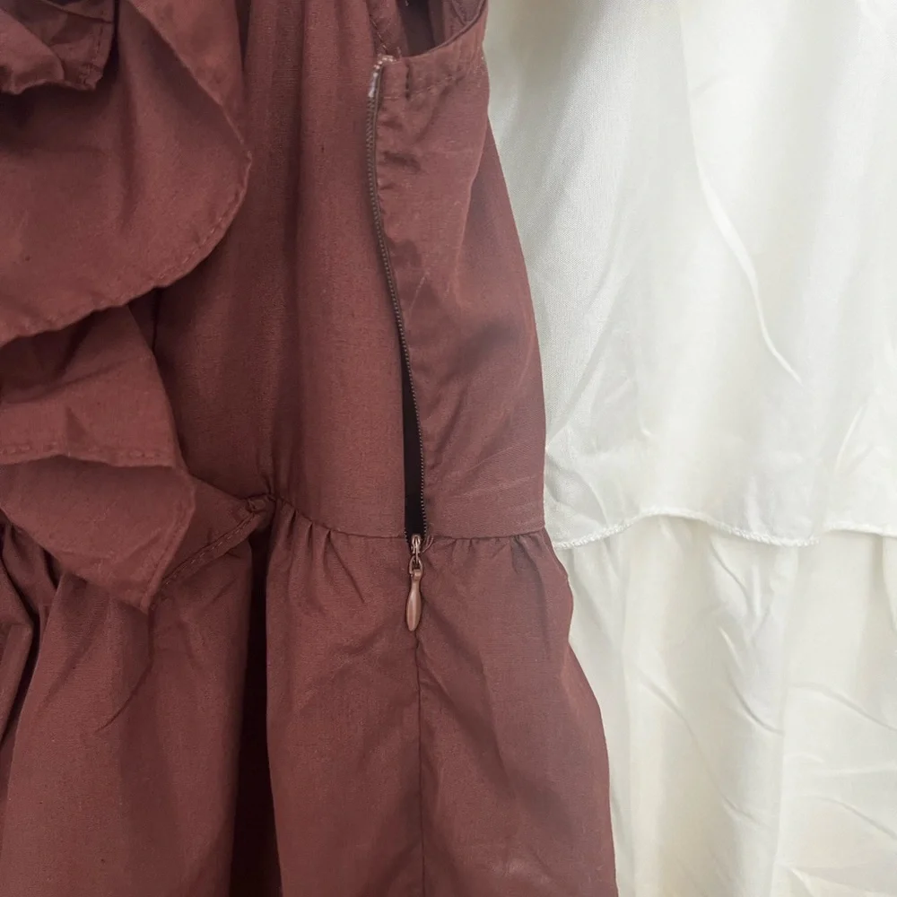 Brown ruffled neck line dress - Picture 3 of 4